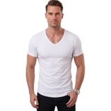Rizz up Beyaz Erkek Slim Fit Derin V Yaka Basic Tişört %90 Pamuk Likralı Asimetrik Kesim 2602265