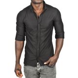 Rizz up Erkek Siyah Likralı Kumaşı Fitilli Slim Fit Uzun Kollu Gömlek 2500805