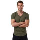 Rizz up Haki Erkek Slim Fit Derin V Yaka Basic Tişört %90 Pamuk Likralı Asimetrik Kesim 2602265