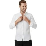 RizzUP Beyaz Çizgi Dokulu Hakim Yaka Rahat Kalıp Kırışık Viskon Keten Erkek Gömlek 2602621 - 2XL
