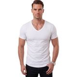Rizzup Beyaz Erkek Slim Fit Derin V Yaka Basic Tişört %90 Pamuk Likralı Asimetrik Kesim 2602265