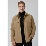 Rizzup Camel Cepli Likralı Kadife Kumaş Rahat Kesim Erkek Gömlek – Yumuşak Dokulu, Şık Tasarım Gömlek 2600759 - 2XL