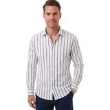 RizzUP Erkek %100 Pamuk Slim Fit Dar Kesim Keten Dokulu Çizgili Uzun Kollu Lacivert Gömlek 2600034