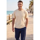 RizzUP Erkek %95 Pamuk Regular Fit Rahat Kesim Duble Kollu Bisiklet Yaka Likralı Bej Tişört 2604361 - XL