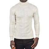 Rizzup Erkek Bej Slim Fit Likralı Tam Balıkçı Yaka Çizgili Boğazlı Kazak 2505504