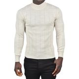 Rizzup Erkek Bej Slim Fit Likralı Tüylenme Yapmayan Yarım Balıkçı Çizgili Triko Yarım Boğazlı Kazak 2505503