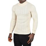 Rizzup Erkek Bej Yarım Balıkçı Yaka Çizgili Tüylenmeyen Slim Fit Triko Kazak 2505491