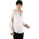 Rizzup Erkek Bej Yarım Düğmeli Hakim Yaka Flamlı Keten Gömlek 2201914 - 4XL