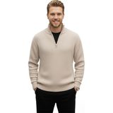 Rizzup Erkek Bej Yarım Fermuarlı Oversize Kesim Triko Kazak – Yumuşak Dokulu Örgü Kazak 2608511 - 2XL
