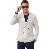 Rizzup Erkek Beyaz Çizgili Kruvaze Blazer Ceket – Slim Fit Modern Kesim Şık Yazlık Ceket 2600814 - 56 - 6 Drop