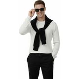 Rizzup Erkek Beyaz Rahat Kalıp Çizgi Dokulu Triko Kazak – Şık & Modern Tasarım 2605432 - 2XL