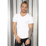 RizzUP Erkek Beyaz Slim Fit %90 Pamuk V Yaka Likralı Yumuşak Dokulu Basic Tişört 1801165 - XL