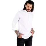 Rizzup Erkek Beyaz Yarım Düğmeli Hakim Yaka Flamlı Keten Gömlek 2201914 - 5XL