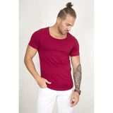 RizzUP Erkek Bordo Slim Fit %90 Pamuk Açık Yaka Oval Kesim Likralı Basic Tişört 1801199