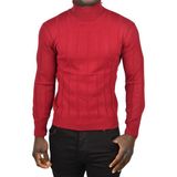 Rizzup Erkek Bordo Slim Fit Likralı Tam Balıkçı Yaka Çizgili Boğazlı Kazak 2505504