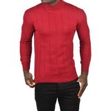 Rizzup Erkek Bordo Slim Fit Likralı Tüylenme Yapmayan Yarım Balıkçı Çizgili Triko Yarım Boğazlı Kazak 2505503 - XL