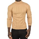 Rizzup Erkek Camel Slim Fit Likralı Tam Balıkçı Yaka Çizgili Boğazlı Kazak 2505504 - XL