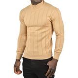 Rizzup Erkek Camel Slim Fit Likralı Tüylenme Yapmayan Yarım Balıkçı Çizgili Triko Yarım Boğazlı Kazak 2505503