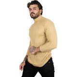 Rizzup Erkek Camel Slim Fit Yarım Balıkçı Yaka Çizgi Desenli Örme Kazak Yarım Boğazlı Triko 2100017