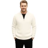 Rizzup Erkek Ekru Yarım Fermuarlı Oversize Kesim Triko Kazak – Yumuşak Dokulu Örgü Kazak 2608511 - 2XL