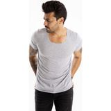 RizzUP Erkek Gri Slim Fit %90 Pamuk Açık Yaka Oval Kesim Likralı Basic Tişört 1801199