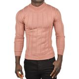 Rizzup Erkek Gülkurusu Slim Fit Likralı Tüylenme Yapmayan Yarım Balıkçı Çizgili Triko Yarım Boğazlı Kazak 2505503