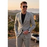 RizzUP Erkek Haki Safari Ceketli Slim Fit 2'li Takım Elbise – Pileli Duble Paça Pantolon 2600723 - 6 Drop - 56