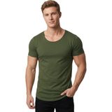 RizzUP Erkek Haki Slim Fit %90 Pamuk Açık Yaka Oval Kesim Likralı Basic Tişört 1801199 - 2XL