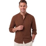 Rizzup Erkek Kahve Hakim Yaka Gömlek Rahat Kesim Likralı Pamuklu Kırışmayan Ütü Gerektirmeyen 2602632 - 2XL