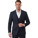 Rizzup Erkek Koyu Lacivert Slim Fit 3’lü Takım Elbise – Yelekli Ekose Desenli Çift Düğme Takım Elbise 2600501 - 6 Drop - 48