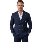 Rizzup Erkek Lacivert Slim Fit Kruvaze Takım Elbise Likralı Çizgili Dokulu Metal Düğmeli 2600820 - 6 Drop - 46