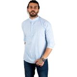 Rizzup Erkek Mavi Yarım Düğmeli Hakim Yaka Flamlı Keten Gömlek 2201914 - 3XL