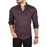 RizzUP Erkek Mürdüm Slim Fit Likralı Gabardin Gömlek – Büyük Beden Seçenekli Spor Gömlek 2502503 - 4XL