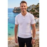 RizzUP Erkek Regular Fit Rahat Kesim Düğmeli Beyaz Polo Yaka Triko Tişört Yumuşak Likralı 2608210 - XL