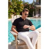 RizzUP Erkek Regular Fit Rahat Kesim Düğmeli Siyah Polo Yaka Triko Tişört Yumuşak Likralı 2608210 - 2XL