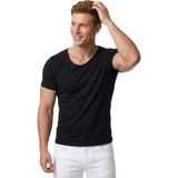 Rizzup Erkek Siyah Slim Fit %90 Pamuk Açık Yaka Oval Kesim Likralı Basic Tişört 1801199