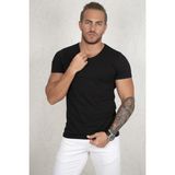 RizzUP Erkek Siyah Slim Fit %90 Pamuk V Yaka Likralı Yumuşak Dokulu Basic Tişört 1801165