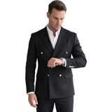 Rizzup Erkek Siyah Slim Fit Kruvaze Takım Elbise Likralı Çizgili Dokulu Metal Düğmeli 2600820 - 6 Drop - 54