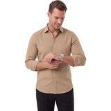 RizzUP Erkek Slim Fit %95 Pamuk Çizgi Dokulu Açık Kahve Ütü Gerektirmeyen Gömlek 2600002 - XL