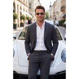 RizzUP Erkek Slim Fit Dar Kesim Çizgili Gofre Kumaş Lacivert Takım Elbise – Tek Düğme Ipli Pantolon 2602311 - 6 Drop - 50