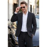 RizzUP Erkek Slim Fit Dar Kesim Çizgili Gofre Kumaş Siyah Takım Elbise – Tek Düğme Ipli Pantolon 2602311 - 6 Drop - 56