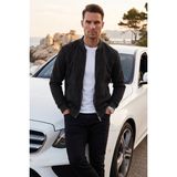 RizzUP Erkek Slim Fit Likralı Siyah Süet Ceket – Kırışmayan Ütü Gerektirmeyen Mevsimlik Mont 2504334
