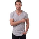 Rizzup Gri Erkek Slim Fit Derin V Yaka Basic Tişört %90 Pamuk Likralı Asimetrik Kesim 2602265