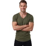 Rizzup Haki Erkek Slim Fit Derin V Yaka Basic Tişört %90 Pamuk Likralı Asimetrik Kesim 2602265 - XL