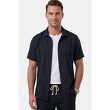 Rizzup Lacivert Slim Fit Çizgi Dokulu Keten Görünümlü Kısa Kol Erkek Spor Gömlek 2602648 - 2XL