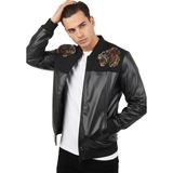 Rizzup Siyah Kaplan Taş Detaylı Slim Fit Likralı Kolej Yaka Erkek Suni Deri Ceket 2600927 - XL