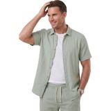 Rizzup Yeşil Slim Fit Çizgi Dokulu Keten Görünümlü Kısa Kol Erkek Spor Gömlek 2602648