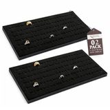 RJ Displays 2 paket 72 Yuva Siyah Takı Yüzük Ekleri Ekran Pedleri Standart Mücevher tepsisi boyutu için Siyah Köpük 14 1/4" x 7 3/4" x 1/2" inç Perakende Vitrin için, Tezgah üstü ekran Mikro Fiber parlatma bezi