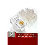 Rj11 4pin Jak 4p4c Telefon Kablosu Için Konnektör 4 Pinli Plug Altın Kaplama 4 Çekirdek 30 Adet