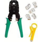 RJ11 Rj9 Jack Telefon Data Kablosu Sıkma Çakma Pensesi + Kablo Soyucusu +100 Adet RJ45 Jack Set